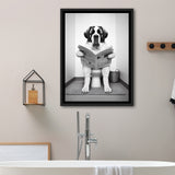 Saint Bernard Framed Canvas Prints Wall Art, Funny Bathroom Decor, Saint Bernard In Toilet