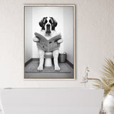 Saint Bernard Framed Canvas Prints Wall Art, Funny Bathroom Decor, Saint Bernard In Toilet