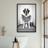 Saint Bernard Framed Canvas Prints Wall Art, Funny Bathroom Decor, Saint Bernard In Toilet
