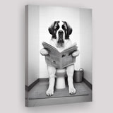 Saint Bernard Canvas Prints Wall Art, Funny Bathroom Decor, Saint Bernard in Toilet