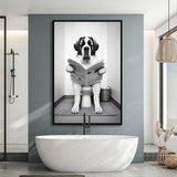 Saint Bernard Framed Canvas Prints Wall Art, Funny Bathroom Decor, Saint Bernard In Toilet