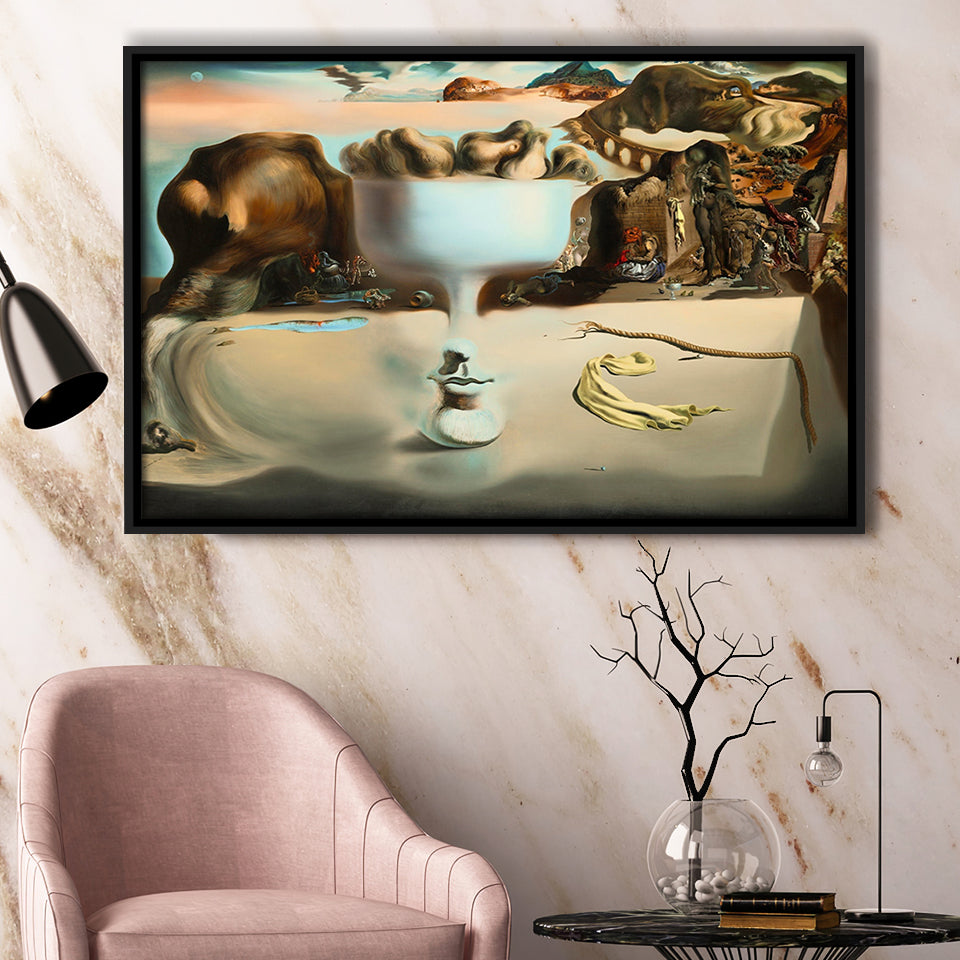 Salvador Dali Apparition Of Face And Fruit Dish On A Beach, Framed Canvas Print Wall Art Decor,Floating Frame
