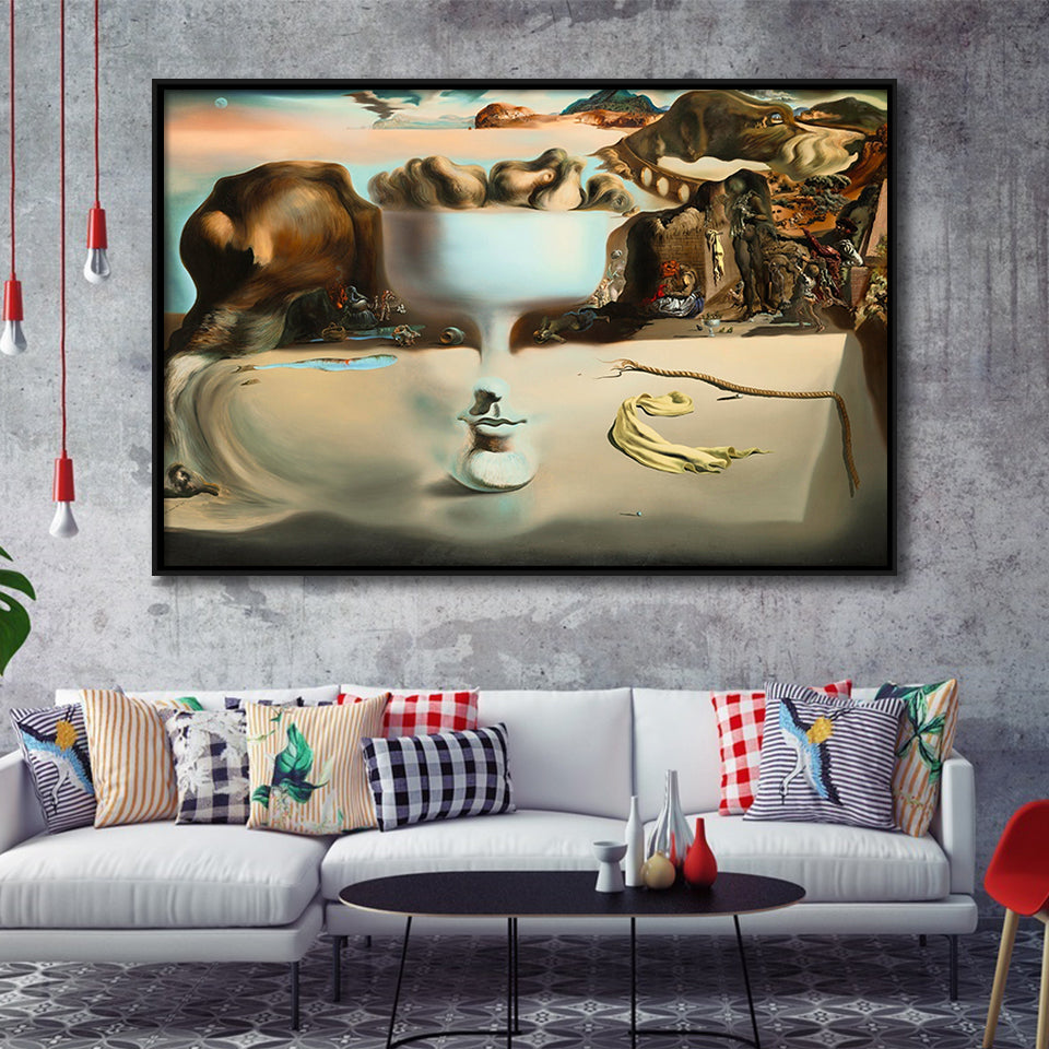 Salvador Dali Apparition Of Face And Fruit Dish On A Beach, Framed Canvas Print Wall Art Decor,Floating Frame