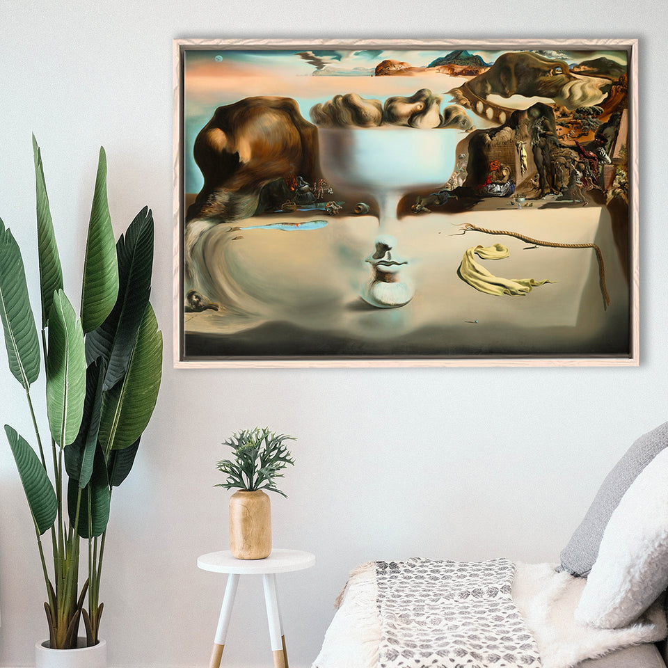 Salvador Dali Apparition Of Face And Fruit Dish On A Beach, Framed Canvas Print Wall Art Decor,Floating Frame