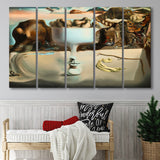 Salvador Dali Apparition Of Face And Fruit Dish On A Beach, Extra Large Multi 5 Panel Canvas Print Wall Art Decor