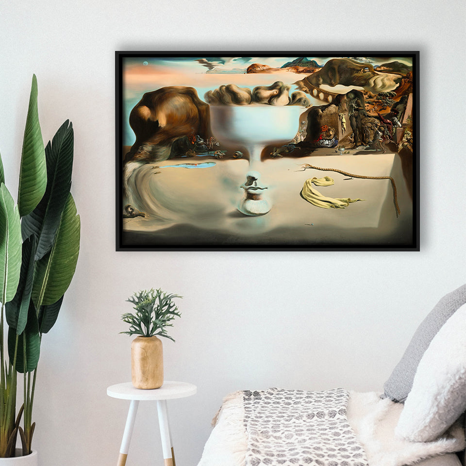 Salvador Dali Apparition Of Face And Fruit Dish On A Beach, Framed Canvas Print Wall Art Decor,Floating Frame
