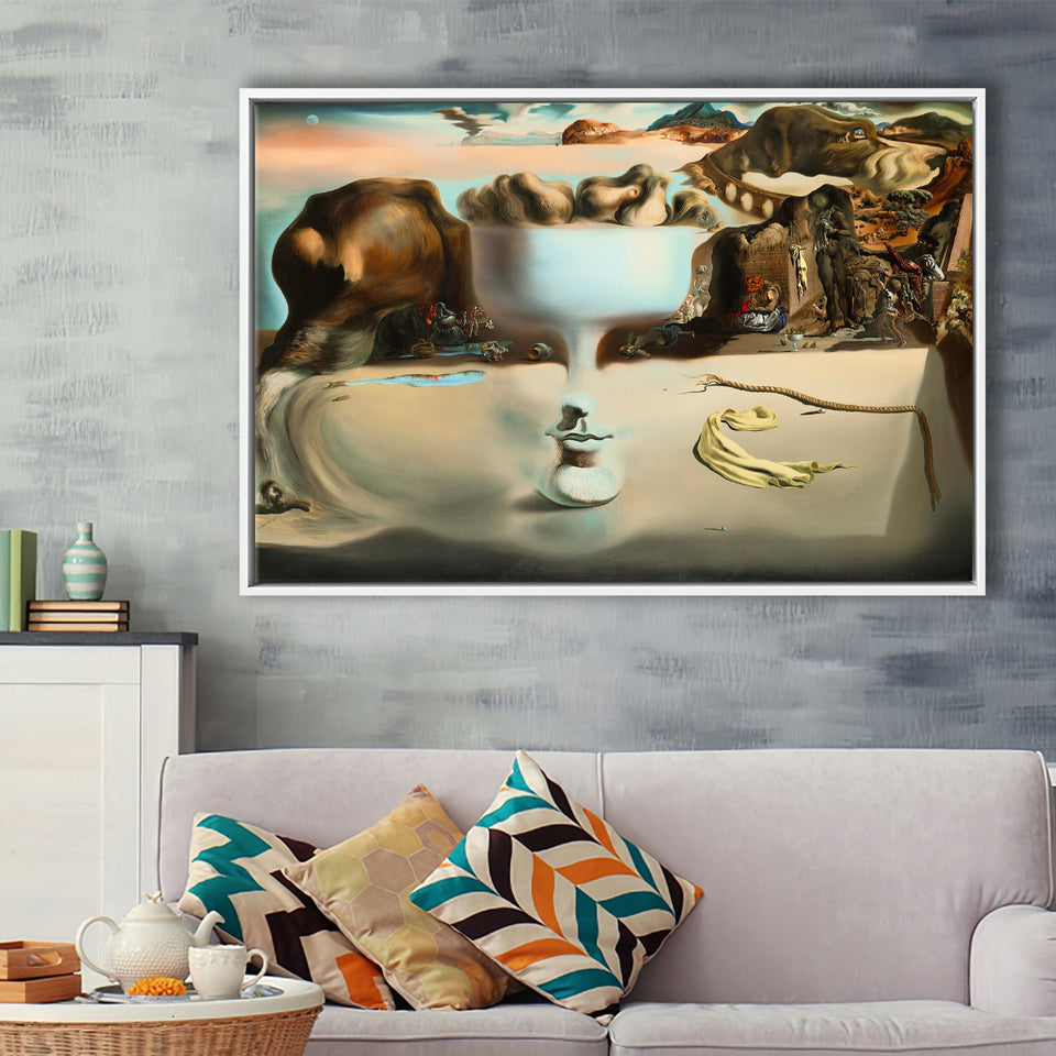 Salvador Dali Apparition Of Face And Fruit Dish On A Beach, Framed Canvas Print Wall Art Decor,Floating Frame