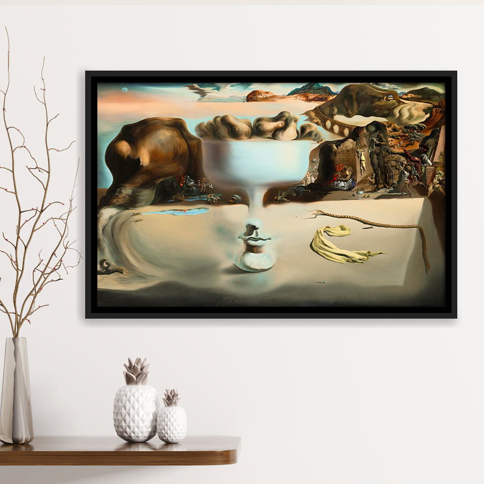 Salvador Dali Apparition Of Face And Fruit Dish On A Beach, Framed Canvas Print Wall Art Decor,Floating Frame