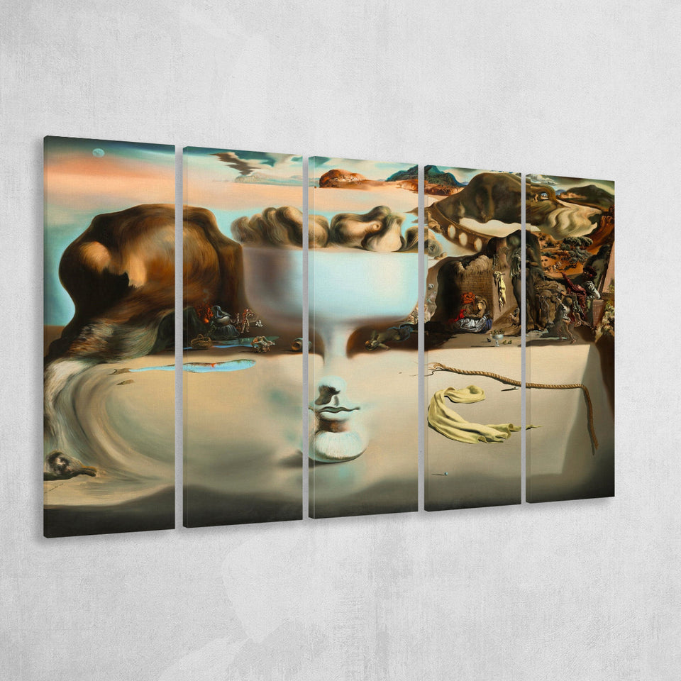 Salvador Dali Apparition Of Face And Fruit Dish On A Beach, Extra Large Multi 5 Panel Canvas Print Wall Art Decor