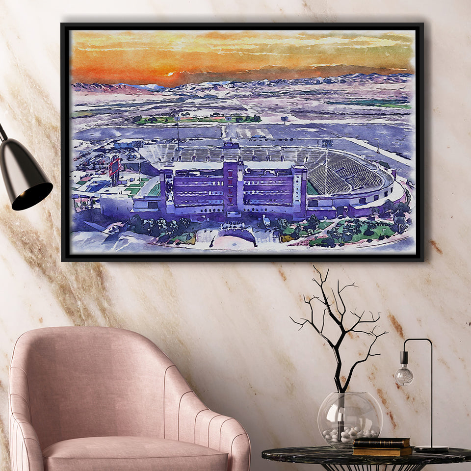 Sam Boyd Stadium WaterColor Framed Canvas Prints, Clark County Nevada Watercolor, Stadium Art Gifts, Floating Frame