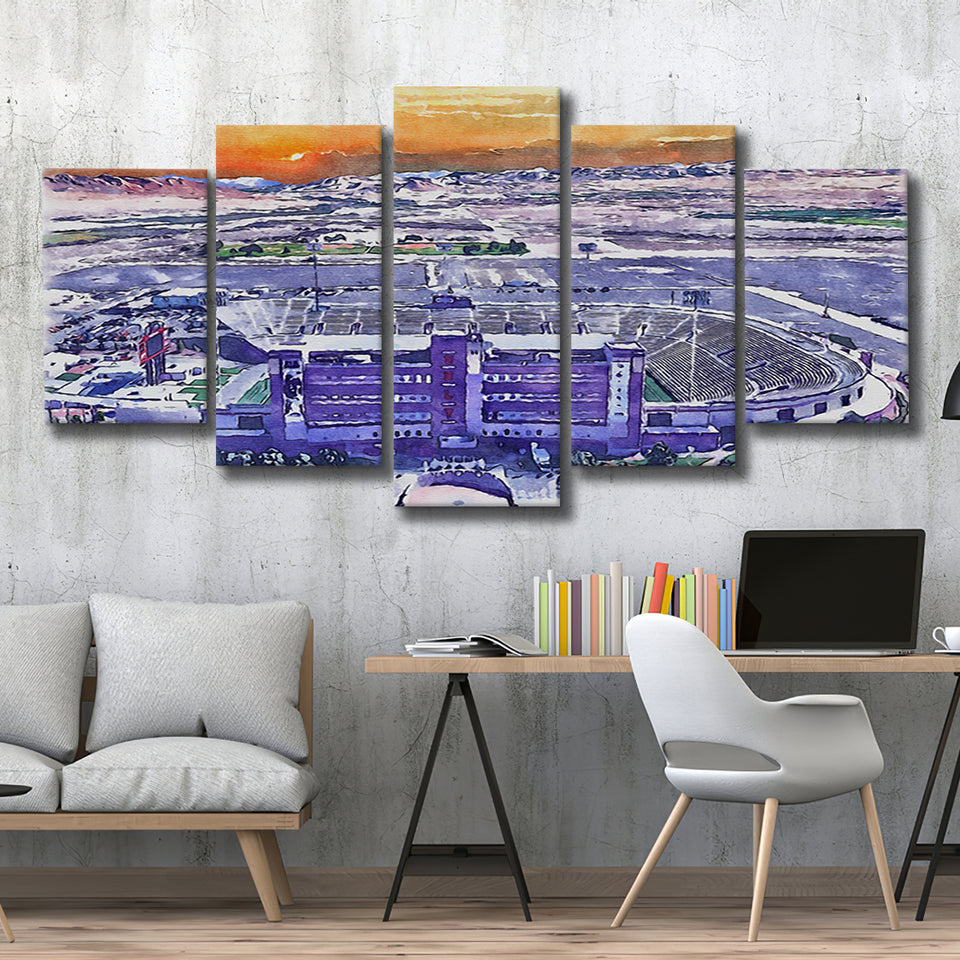 Sam Boyd Stadium WaterColor 5 Panels Mix Canvas Prints, Clark County Nevada Watercolor, Large Stadium Canvas