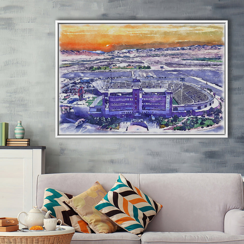 Sam Boyd Stadium WaterColor Framed Canvas Prints, Clark County Nevada Watercolor, Stadium Art Gifts, Floating Frame