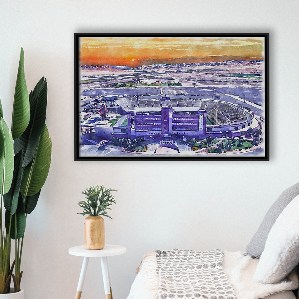 Sam Boyd Stadium WaterColor Framed Canvas Prints, Clark County Nevada Watercolor, Stadium Art Gifts, Floating Frame