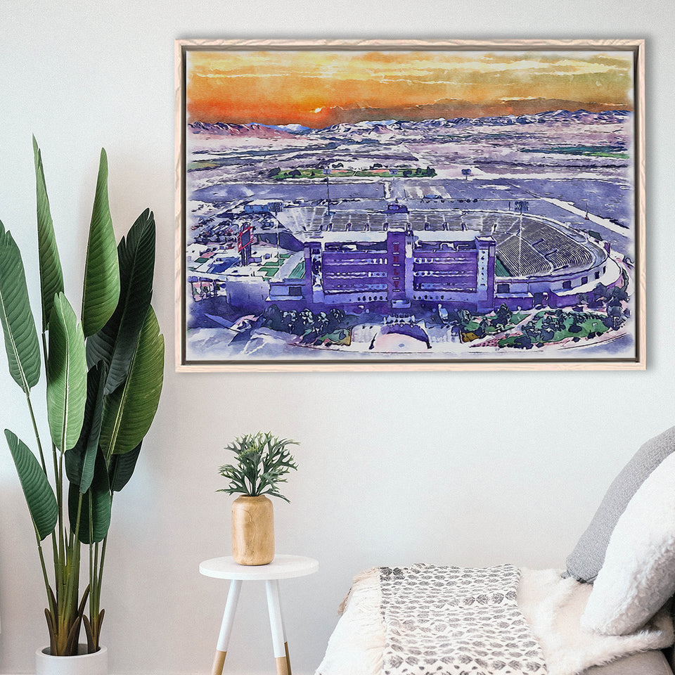 Sam Boyd Stadium WaterColor Framed Canvas Prints, Clark County Nevada Watercolor, Stadium Art Gifts, Floating Frame
