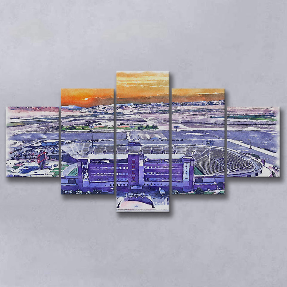 Sam Boyd Stadium WaterColor 5 Panels Mix Canvas Prints, Clark County Nevada Watercolor, Large Stadium Canvas