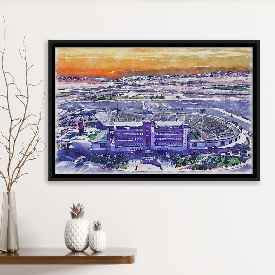 Sam Boyd Stadium WaterColor Framed Canvas Prints, Clark County Nevada Watercolor, Stadium Art Gifts, Floating Frame
