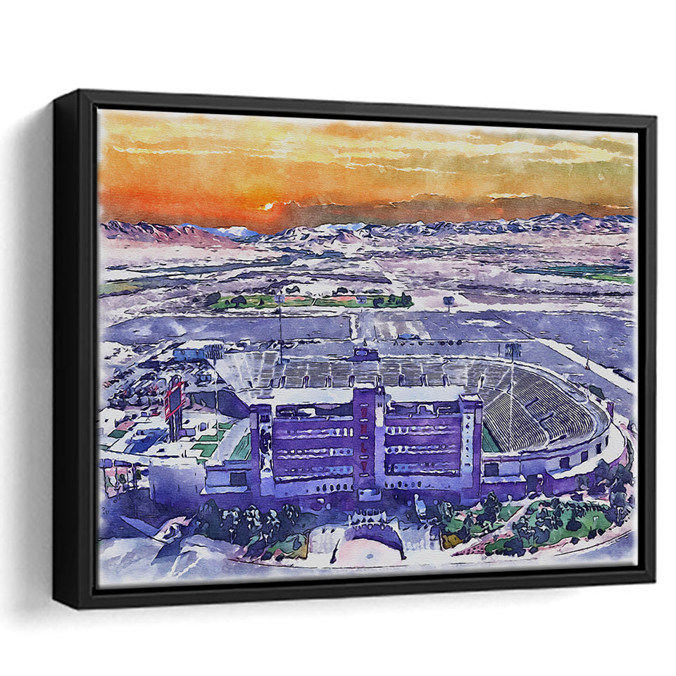 Sam Boyd Stadium WaterColor Framed Canvas Prints, Clark County Nevada Watercolor, Stadium Art Gifts, Floating Frame