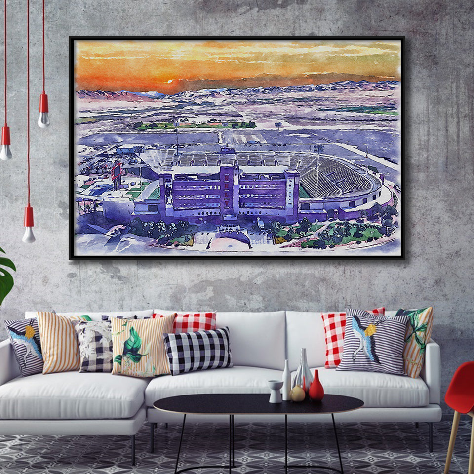 Sam Boyd Stadium WaterColor Framed Canvas Prints, Clark County Nevada Watercolor, Stadium Art Gifts, Floating Frame