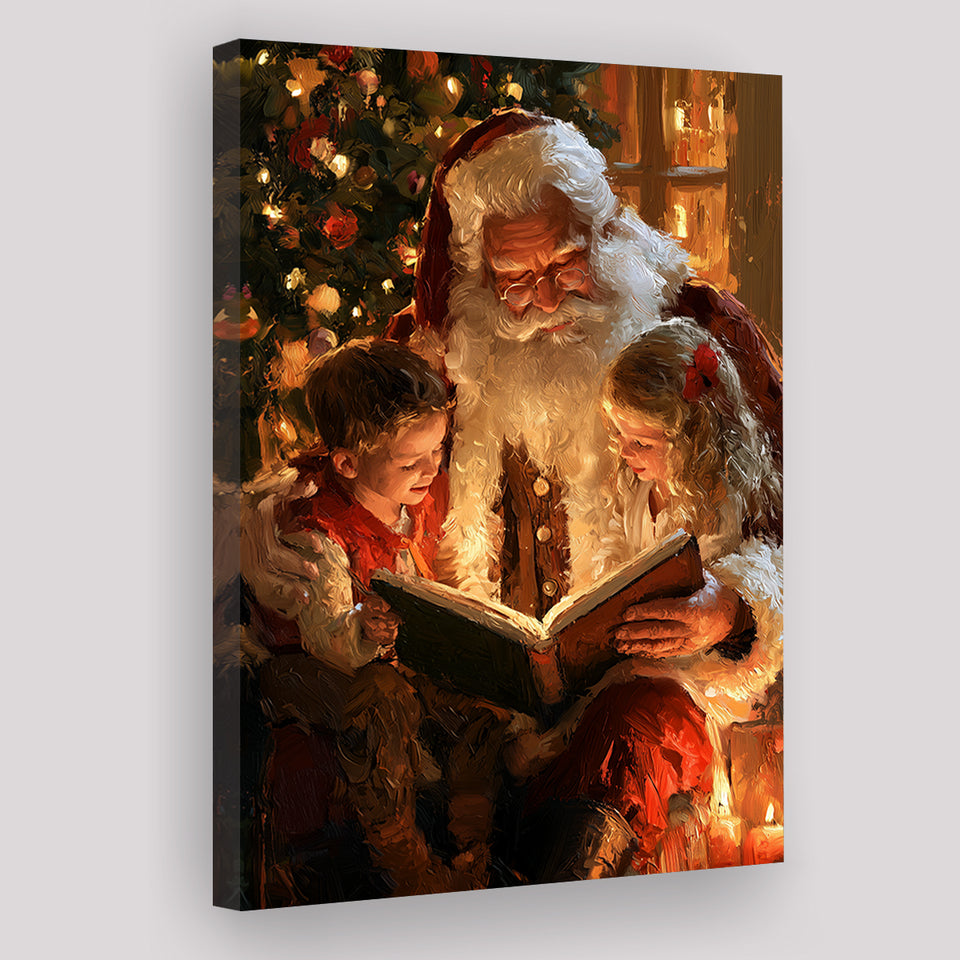 Santa Reading Book, Xmas Painting Art, Christmas Holiday Painting Art, Canvas Print Wall Art, Wall Decor