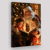 Santa Reading Book, Xmas Painting Art, Christmas Holiday Painting Art, Canvas Print Wall Art, Wall Decor