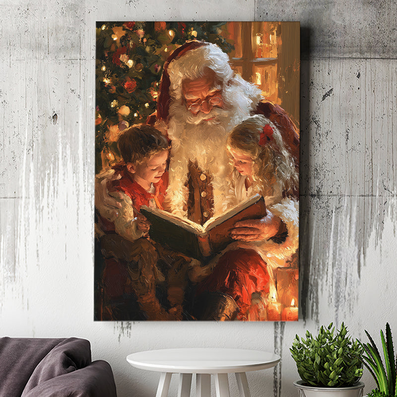 Santa Reading Book, Xmas Painting Art, Christmas Holiday Painting Art, Canvas Print Wall Art, Wall Decor