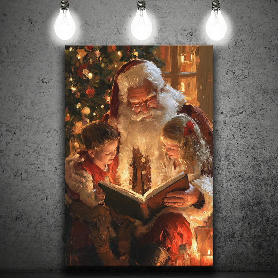 Santa Reading Book, Xmas Painting Art, Christmas Holiday Painting Art, Canvas Print Wall Art, Wall Decor