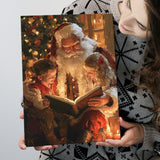 Santa Reading Book, Xmas Painting Art, Christmas Holiday Painting Art, Canvas Print Wall Art, Wall Decor