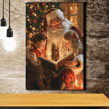 Santa Reading Book, Xmas Painting Art, Christmas Holiday Painting Art, Canvas Print Wall Art, Wall Decor