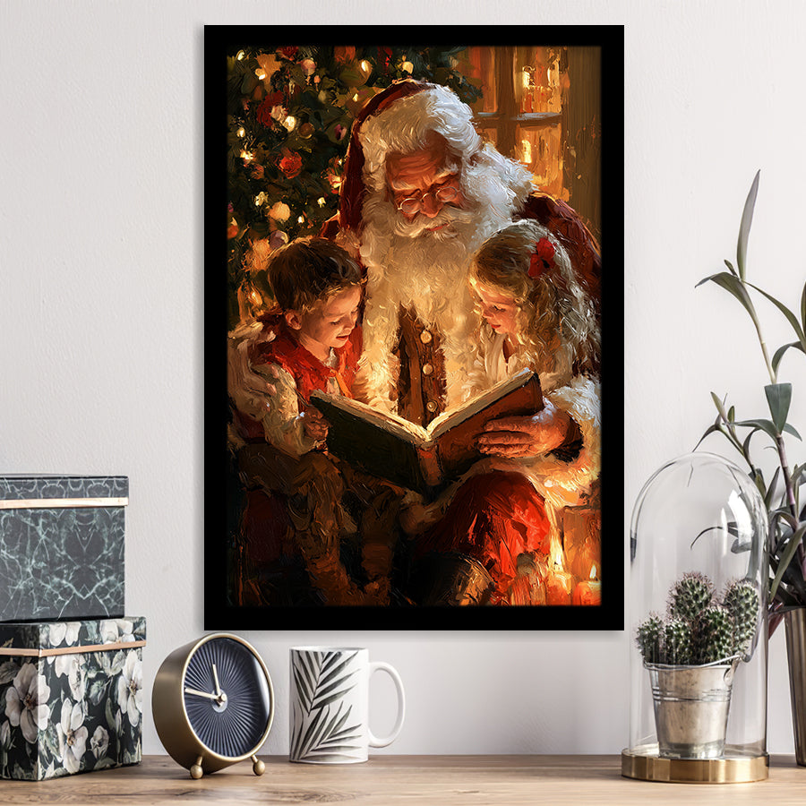 Santa Reading Book, Xmas Painting Art, Christmas Holiday Painting Art, Framed Art Print, Fine Art Wall Decor