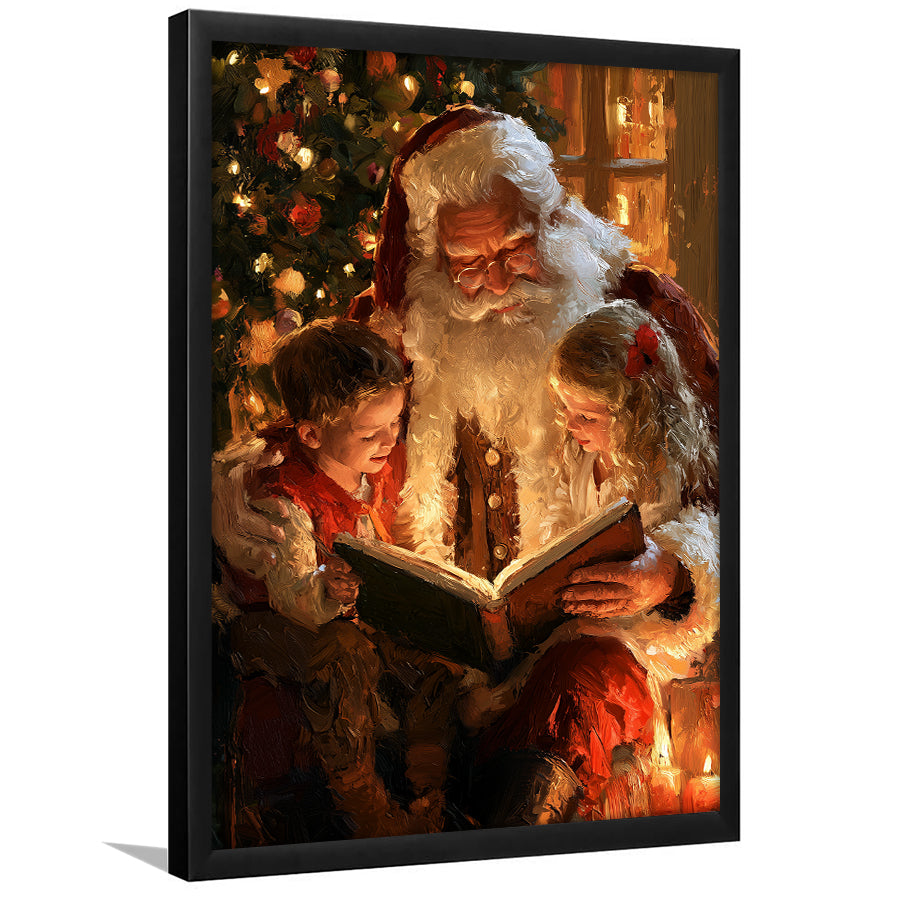 Santa Reading Book, Xmas Painting Art, Christmas Holiday Painting Art, Framed Art Print, Fine Art Wall Decor