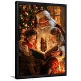 Santa Reading Book, Xmas Painting Art, Christmas Holiday Painting Art, Framed Art Print, Fine Art Wall Decor