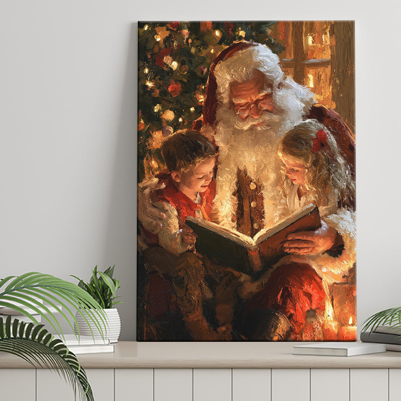 Santa Reading Book, Xmas Painting Art, Christmas Holiday Painting Art, Canvas Print Wall Art, Wall Decor