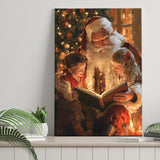 Santa Reading Book, Xmas Painting Art, Christmas Holiday Painting Art, Canvas Print Wall Art, Wall Decor