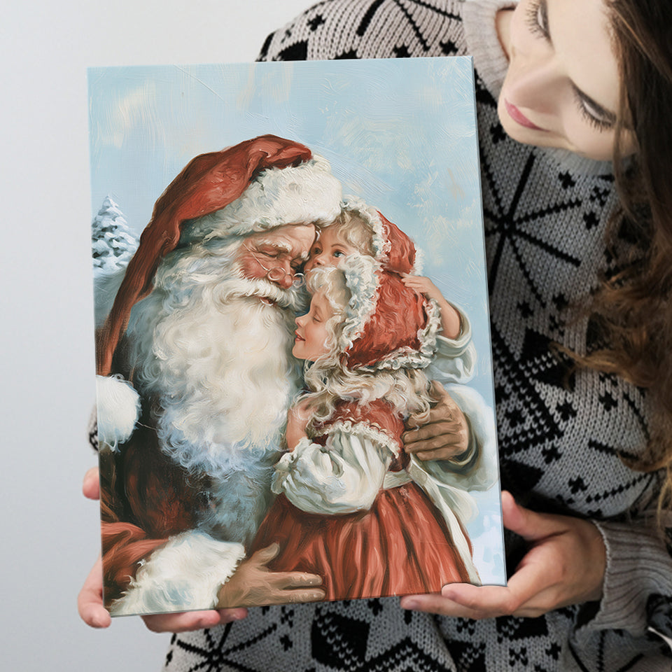 Santa And Childs, Xmas Painting Art, Christmas Holiday Painting Art, Canvas Print Wall Art, Wall Decor