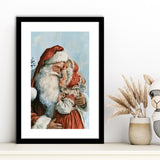 Santa And Childs, Xmas Painting Art, Christmas Holiday Painting Art, Framed Art Print White Border