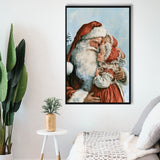 Santa And Childs, Xmas Painting Art, Christmas Holiday Painting Art, Framed Canvas Print, Floating Frame