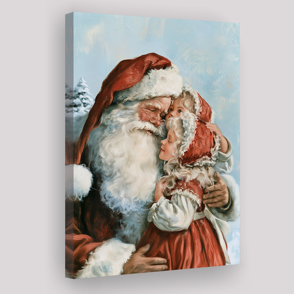 Santa And Childs, Xmas Painting Art, Christmas Holiday Painting Art, Canvas Print Wall Art, Wall Decor