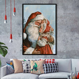 Santa And Childs, Xmas Painting Art, Christmas Holiday Painting Art, Framed Art Print, Fine Art Wall Decor