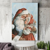 Santa And Childs, Xmas Painting Art, Christmas Holiday Painting Art, Canvas Print Wall Art, Wall Decor