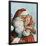 Santa And Childs, Xmas Painting Art, Christmas Holiday Painting Art, Framed Art Print, Fine Art Wall Decor