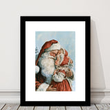 Santa And Childs, Xmas Painting Art, Christmas Holiday Painting Art, Framed Art Print White Border