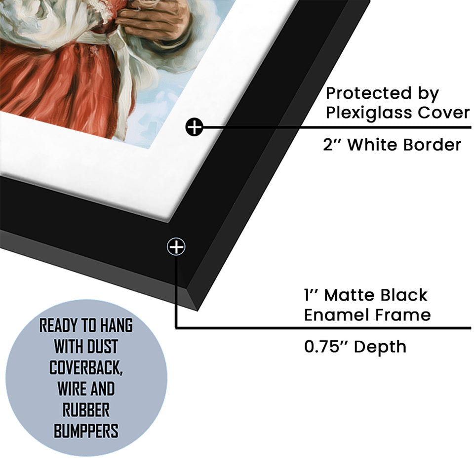 Santa And Childs, Xmas Painting Art, Christmas Holiday Painting Art, Framed Art Print White Border