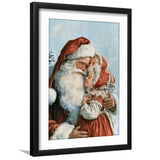 Santa And Childs, Xmas Painting Art, Christmas Holiday Painting Art, Framed Art Print White Border