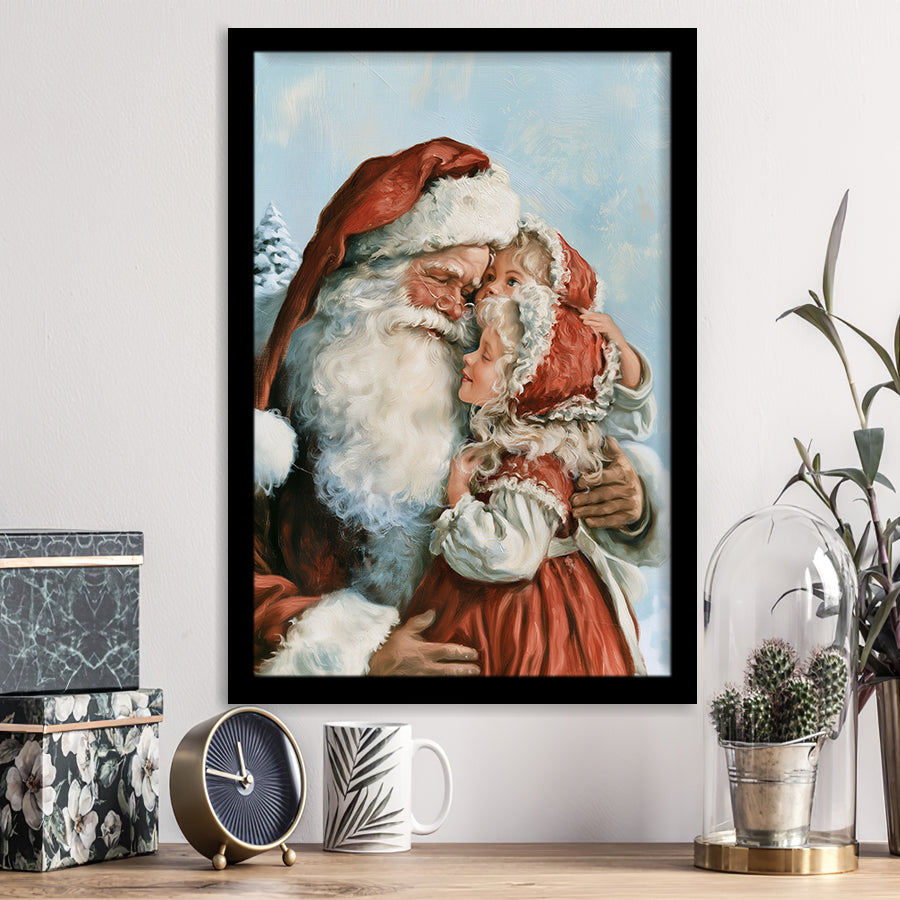 Santa And Childs, Xmas Painting Art, Christmas Holiday Painting Art, Framed Art Print, Fine Art Wall Decor