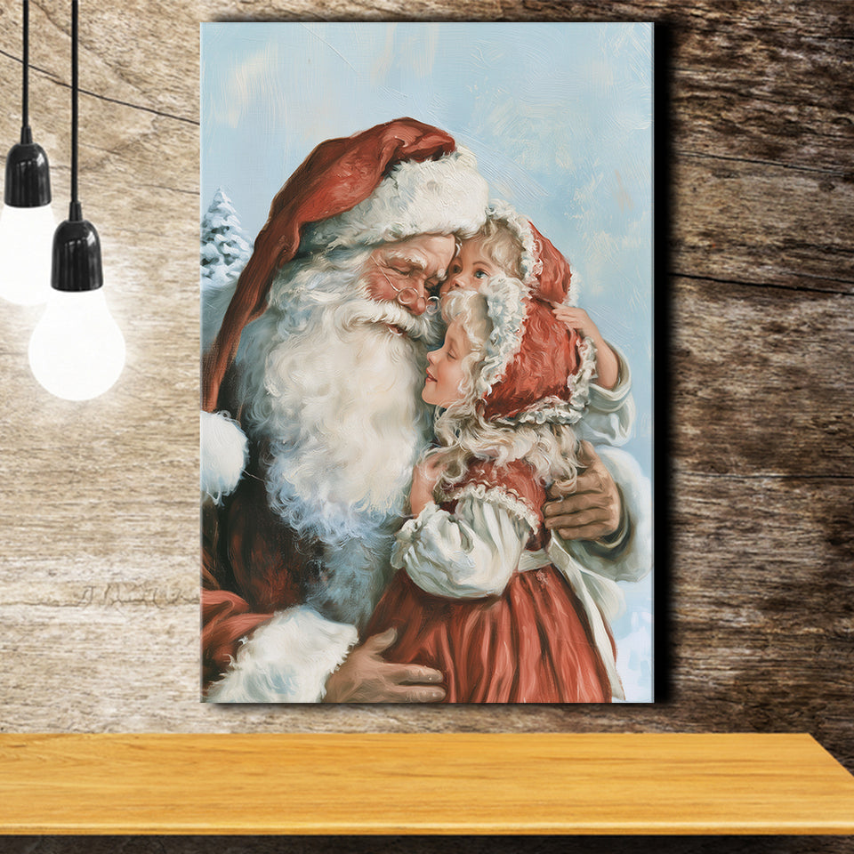 Santa And Childs, Xmas Painting Art, Christmas Holiday Painting Art, Canvas Print Wall Art, Wall Decor