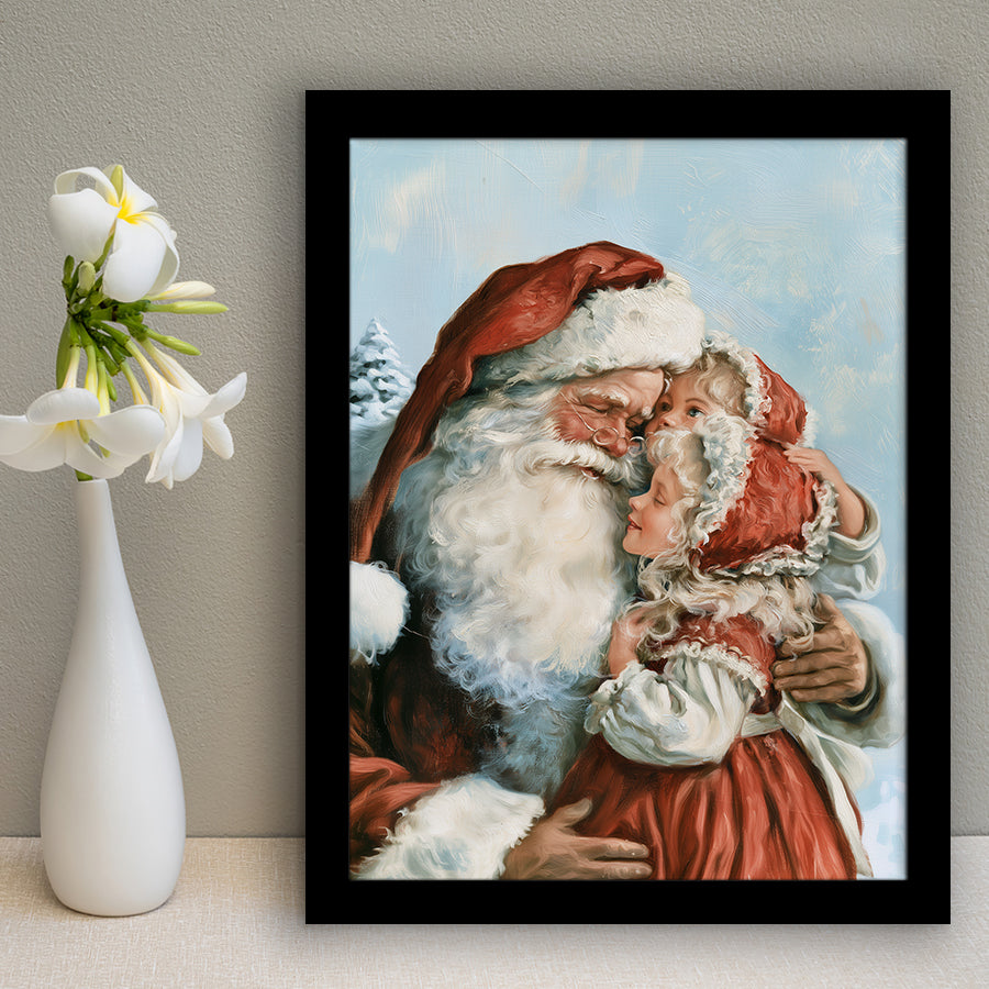 Santa And Childs, Xmas Painting Art, Christmas Holiday Painting Art, Framed Art Print, Fine Art Wall Decor