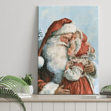 Santa And Childs, Xmas Painting Art, Christmas Holiday Painting Art, Canvas Print Wall Art, Wall Decor