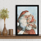Santa And Childs, Xmas Painting Art, Christmas Holiday Painting Art, Framed Canvas Print, Floating Frame