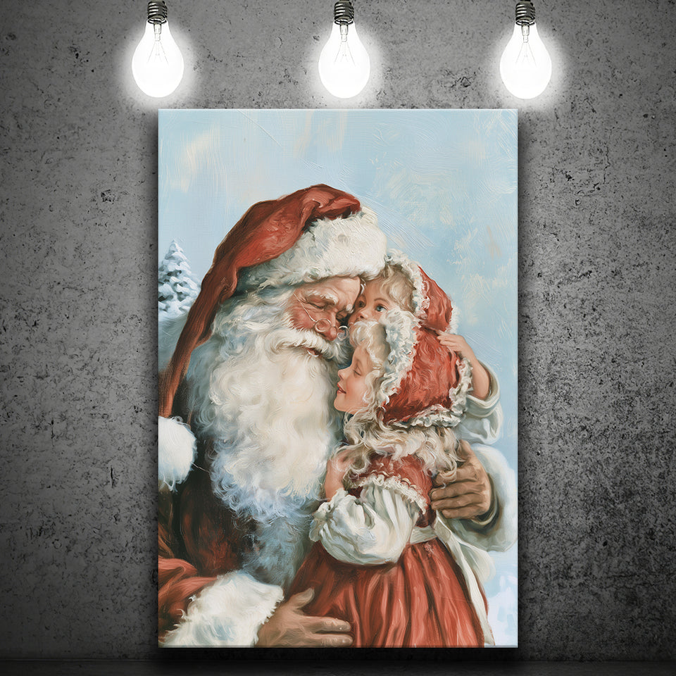 Santa And Childs, Xmas Painting Art, Christmas Holiday Painting Art, Canvas Print Wall Art, Wall Decor