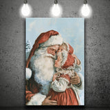 Santa And Childs, Xmas Painting Art, Christmas Holiday Painting Art, Canvas Print Wall Art, Wall Decor